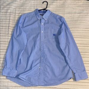 Chaps, long sleeve, button up, blue and white